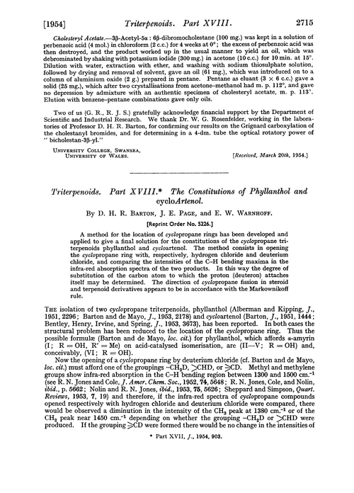 Triterpenoids. Part XVIII. The constitutions of phyllanthol and cycloartenol
