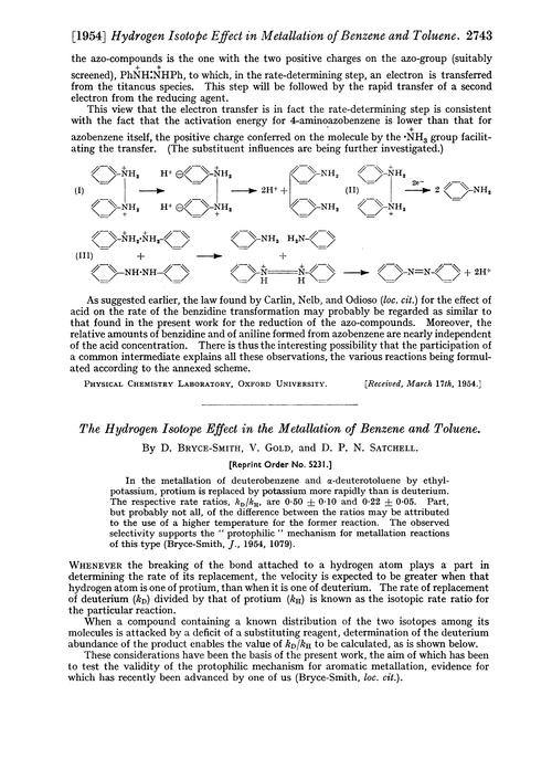 The hydrogen isotope effect in the metallation of benzene and toluene