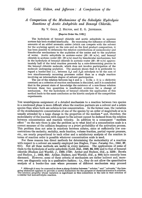 A comparison of the mechanisms of the solvolytic hydrolysis reactions of acetic anhydride and benzoyl chloride