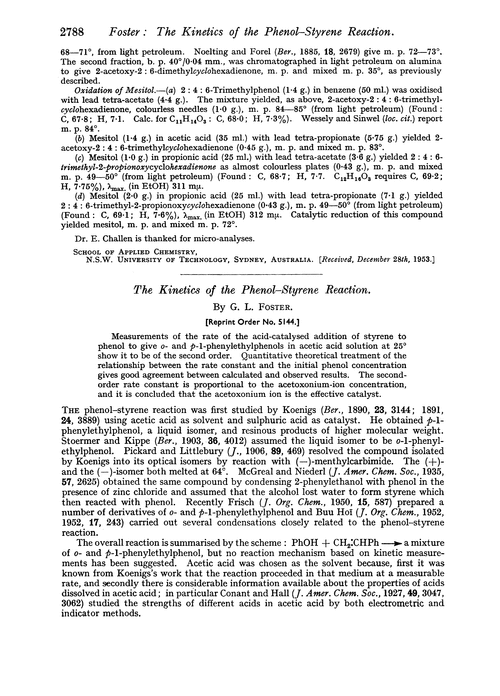 The kinetics of the phenol–styrene reaction