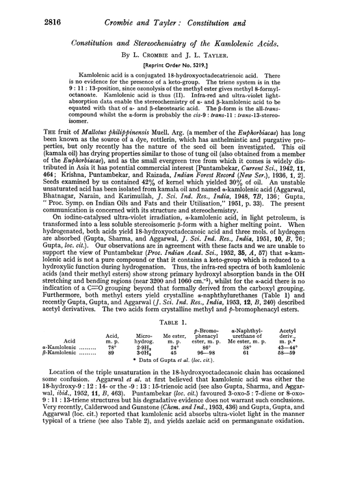 Constitution and stereochemistry of the kamlolenic acids