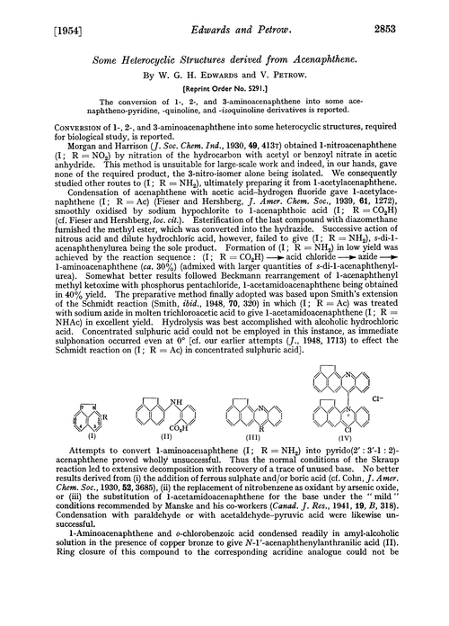 Some heterocyclic structures derived from acenaphthene