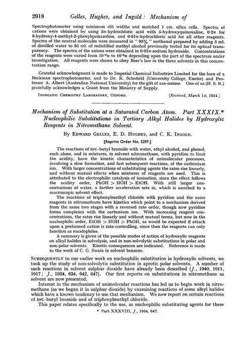 Mechanism of substitution at a saturated carbon atom. Part XXXIX. Nucleophilic substitutions in tertiary alkyl halides by hydroxylic reagents in nitromethane solvent