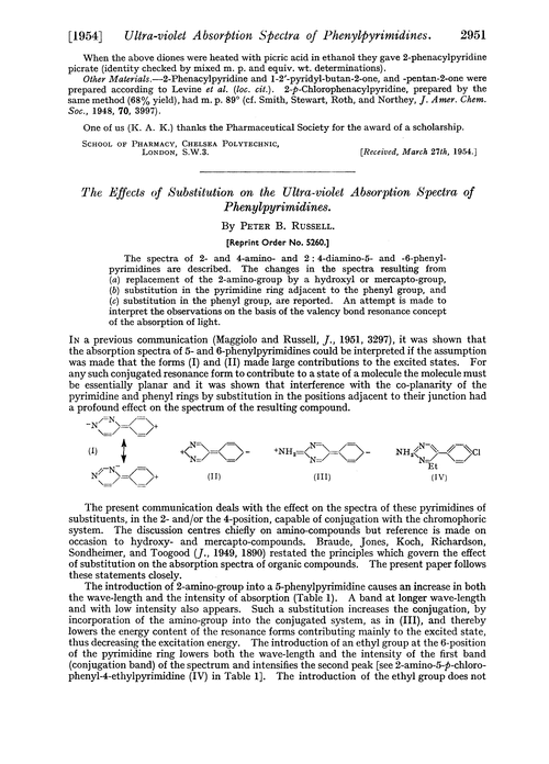 The effects of substitution on the ultra-violet absorption spectra of phenylpyrimidines