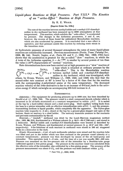 Liquid-phase reactions at high pressures. Part VIII. The kinetics of an “ortho-effect” reaction at high pressures