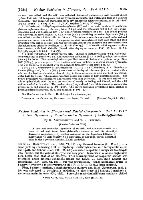 Nuclear oxidation in flavones and related compounds. Part XLVII. A new synthesis of fraxetin and a synthesis of 4-methylfraxetin