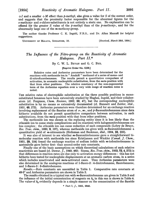 The influence of the nitro-group on the reactivity of aromatic halogens. Part II