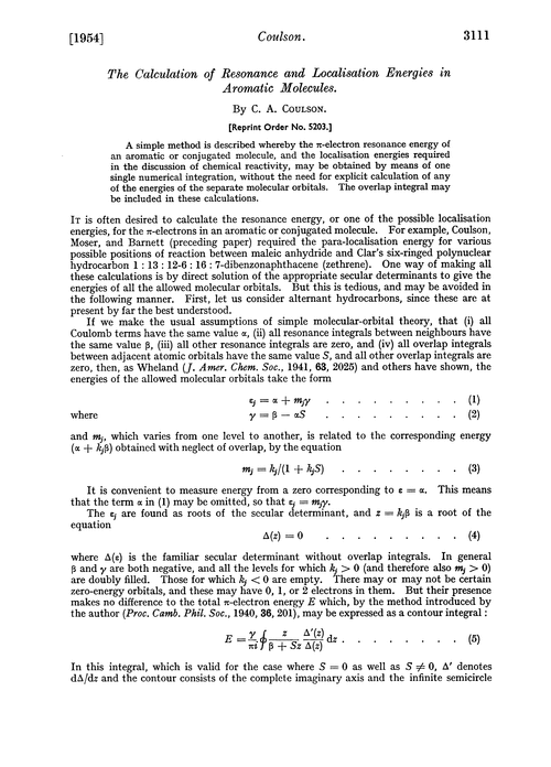 The calculation of resonance and localisation energies in aromatic molecules