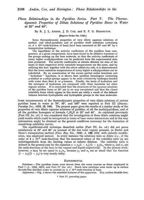 Phase relationships in the pyridine series. Part V. The thermodynamic properties of dilute solutions of pyridine bases in water at 25° and 40°