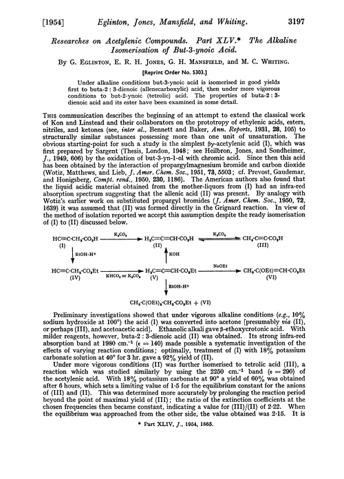 Researches on acetylenic compounds. Part XLV. The alkaline isomerisation of but-3-ynoic acid