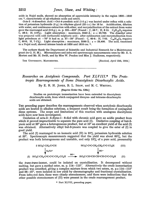 Researches on acetylenic compounds. Part XLVIII. The prototropic rearrangements of some diacetylenic dicarboxylic acids