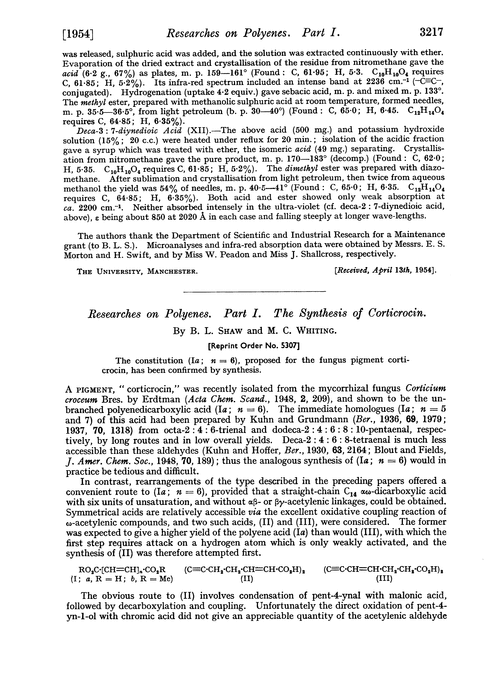Researches on polyenes. Part I. The synthesis of corticrocin