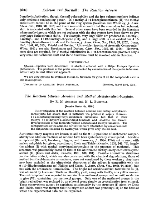 The reaction between acridine and methyl acetylenedicarboxylate