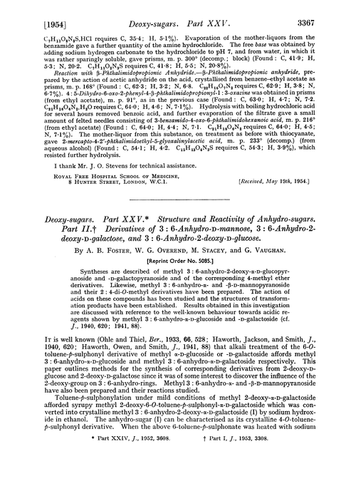 Deoxy-sugars. Part XXV. Structure and reactivity of anhydro-sugars. Part II. Derivatives of 3 : 6-anhydro-D-mannose, 3 : 6-anhydro-2-deoxy-D-galactose, and 3 : 6-anhydro-2-deoxy-D-glucose