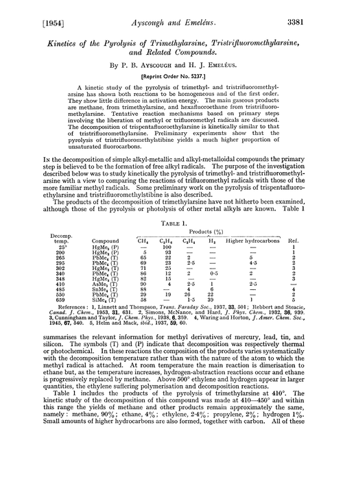 Kinetics of the pyrolysis of trimethylarsine, tristrifluoromethylarsine, and related compounds