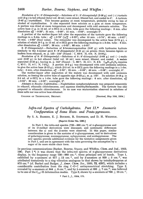 Infra-red spectra of carbohydrates. Part II. Anomeric configuration of some hexo- and pento-pyranoses