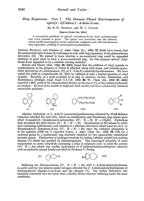 Ring expansion. Part I. The dienone–phenol rearrangement of spiro[5 : 5] undeca-1 : 4-diene-3-one