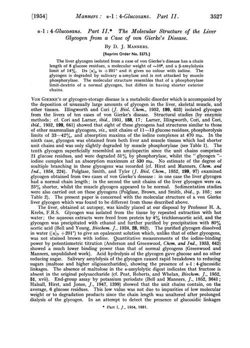 α-1 : 4-Glucosans. Part II. The molecular structure of the liver glycogen from a case of von Gierke's disease