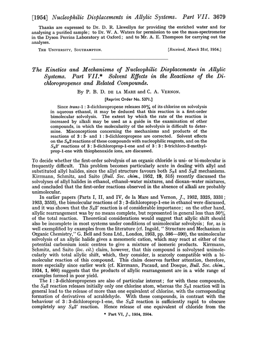The kinetics and mechanisms of nucleophilic displacements in allylic systems. Part VII. Solvent effects in the reactions of the dichloropropenes and related compounds