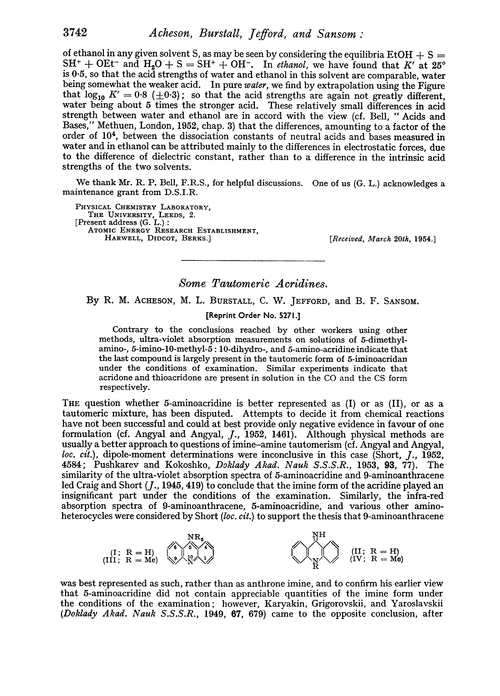 Some tautomeric acridines