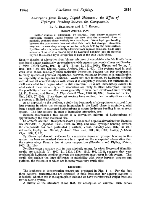 Adsorption from binary liquid mixtures; the effect of hydrogen bonding between the components