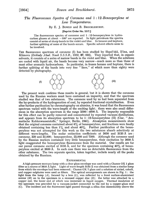 The fluorescence spectra of coronene and 1 : 12-benzoperylene at low temperatures