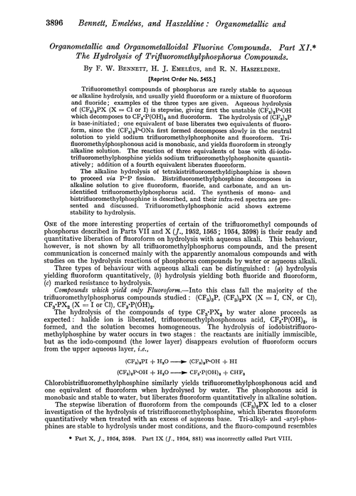 Organometallic and organometalloidal fluorine compounds. Part XI. The hydrolysis of trifluoromethylphosphorus compounds