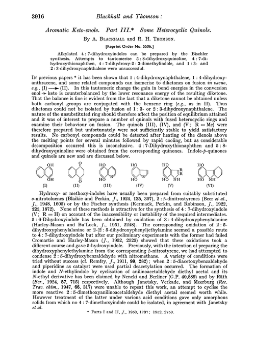 Aromatic keto-enols. Part III. Some heterocyclic quinols