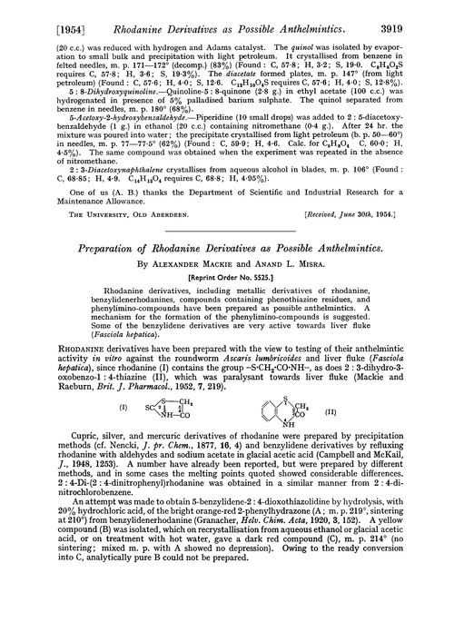 Preparation of rhodanine derivatives as possible anthelmintics