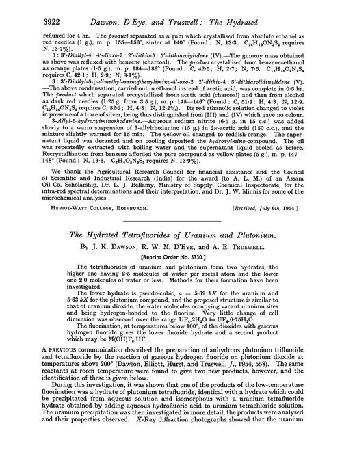 The hydrated tetrafluorides of uranium and plutonium