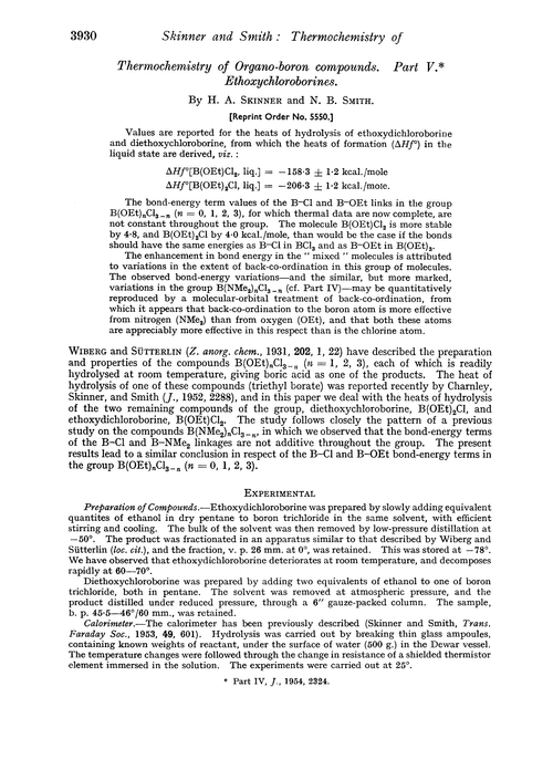 Thermochemistry of organo-boron compounds. Part V. Ethoxychloroborines