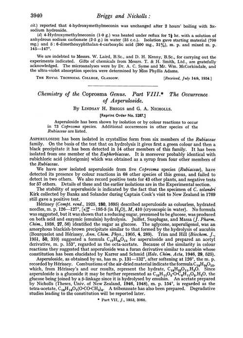 Chemistry of the Coprosma genus. Part VIII. The occurrence of asperuloside