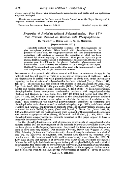 Properties of periodate-oxidised polysaccharides. Part IV. The products obtained on reaction with phenylhydrazine