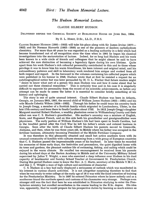 The Hudson memorial lecture