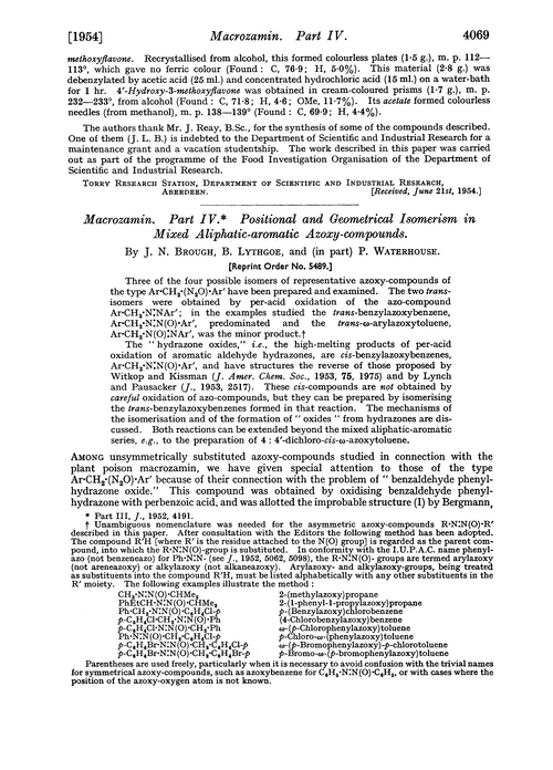 Macrozamin. Part IV. Positional and geometrical isomerism in mixed aliphatic-aromatic azoxy-compounds