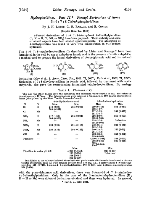 Hydropteridines. Part II. Formyl derivatives of some 5 : 6 : 7 : 8-tetrahydropteridines