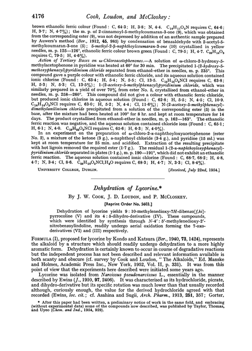 Dehydration of lycorine