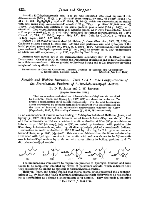 Steroids and Walden inversion. Part XIX. The configurations of the bromination products of 6-oxocholestan-3β-yl acetate