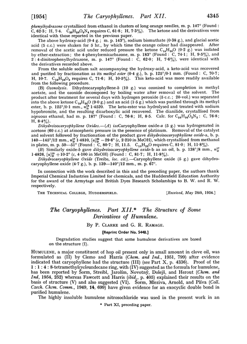 The caryophyllenes. Part XII. The structure of some derivatives of humulene