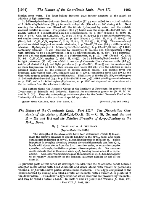 The nature of the co-ordinate link. Part IX. The dissociation constants of the acids p-R3M·C6H4·CO2H (M = C, Si, Ge, and Sn and R = Me and Et) and the relative strengths of d–p-bonding in the M–Car bond