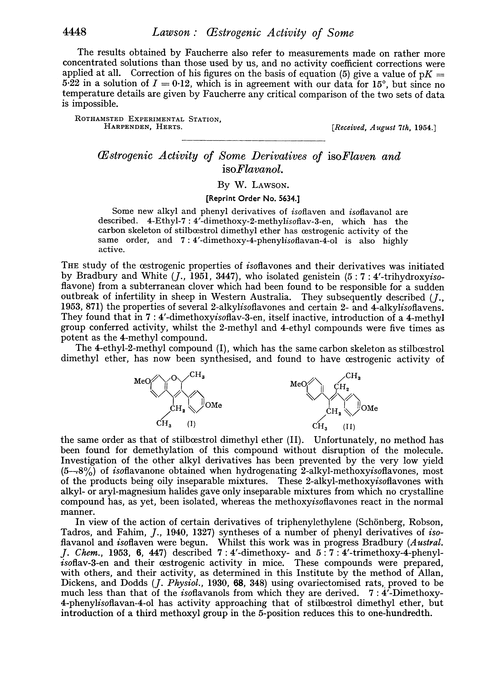 Œstrogenic activity of some derivatives of isoflaven and isoflavanol