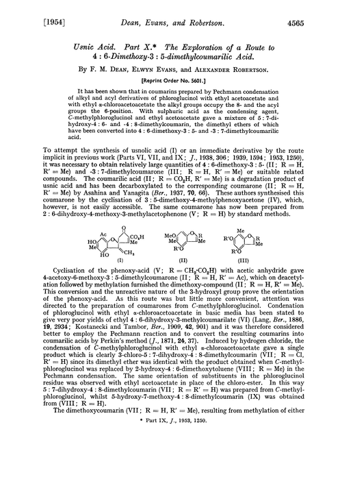 Usnic acid. Part X. The exploration of a route to 4 : 6-dimethoxy-3 : 5-dimethylcoumarilic acid