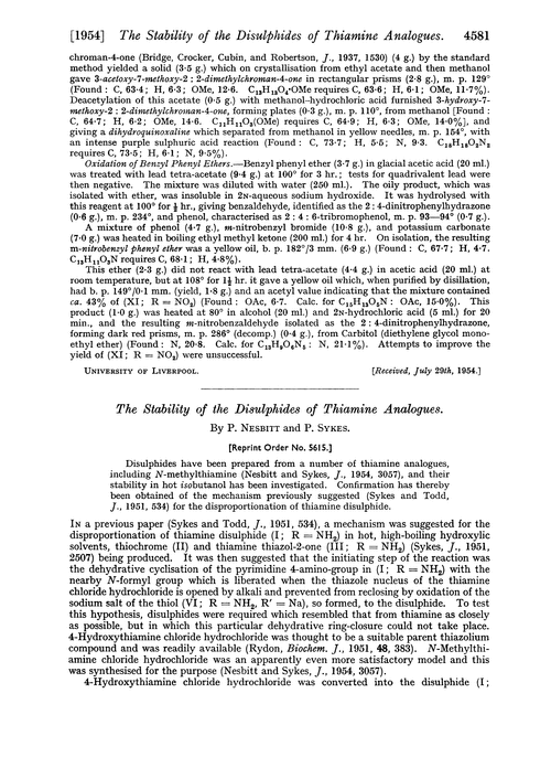 The stability of the disulphides of thiamine analogues