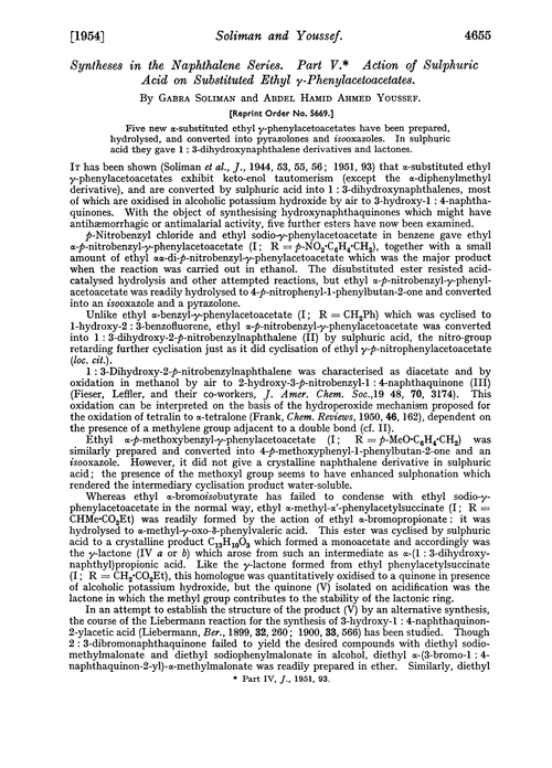 Syntheses in the naphthalene series. Part V. Action of sulphuric acid on substituted ethyl γ-phenylacetoacetates