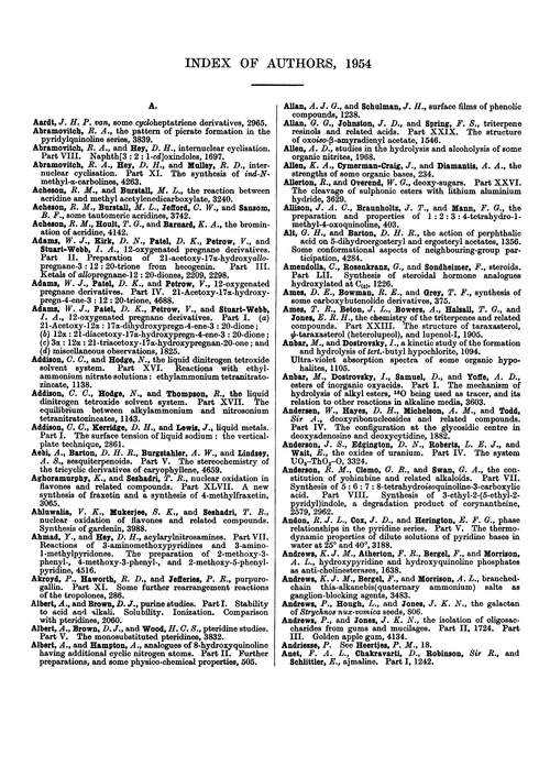 Index of authors, 1954