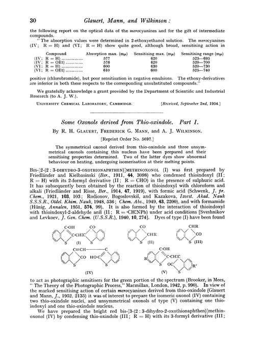 Some oxonols derived from thio-oxindole. Part I