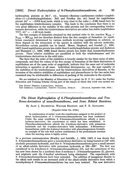 The direct hydroxylation of 6-phenylmesobenzanthrone and two benzo-derivatives of mesobenzanthrone, and some related reactions