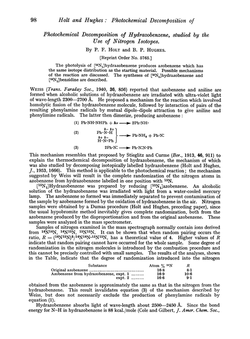 Photochemical decomposition of hydrazobenzene, studied by the use of nitrogen isotopes