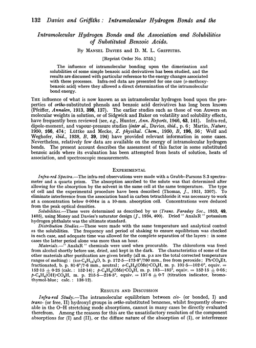 Intramolecular hydrogen bonds and the association and solubilities of substituted benzoic acids