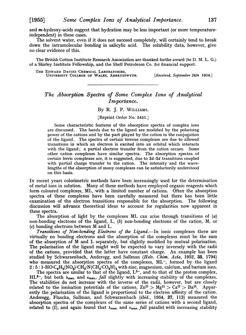 The absorption spectra of some complex ions of analytical importance